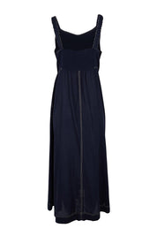 Product shot of the Essentials Strappy Linen Blend Dress - Navy in colour Navy, from the back