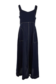 Product shot of the Essentials Strappy Linen Blend Dress - Navy in colour Navy, from the front
