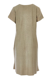 Product shot of the Essential Sleeve Dress in colour Olive (Green), from the back