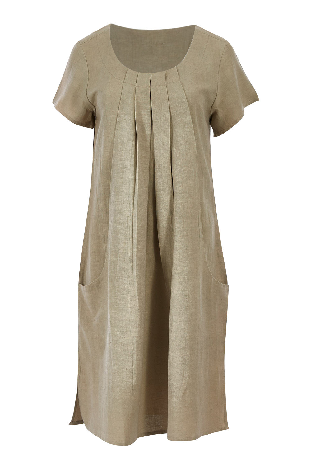 Product shot of the Essential Sleeve Dress in colour Olive (Green), from the front