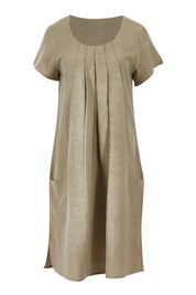 Product shot of the Essential Sleeve Dress in colour Olive (Green), from the front