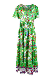 Product shot of the Famagusta Cap Sleeve Layers Dress in colour Green (Green), from the front