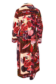 Product shot of the Chandalier Cord Long Collar Dress in colour Chandalier (Red), from the back