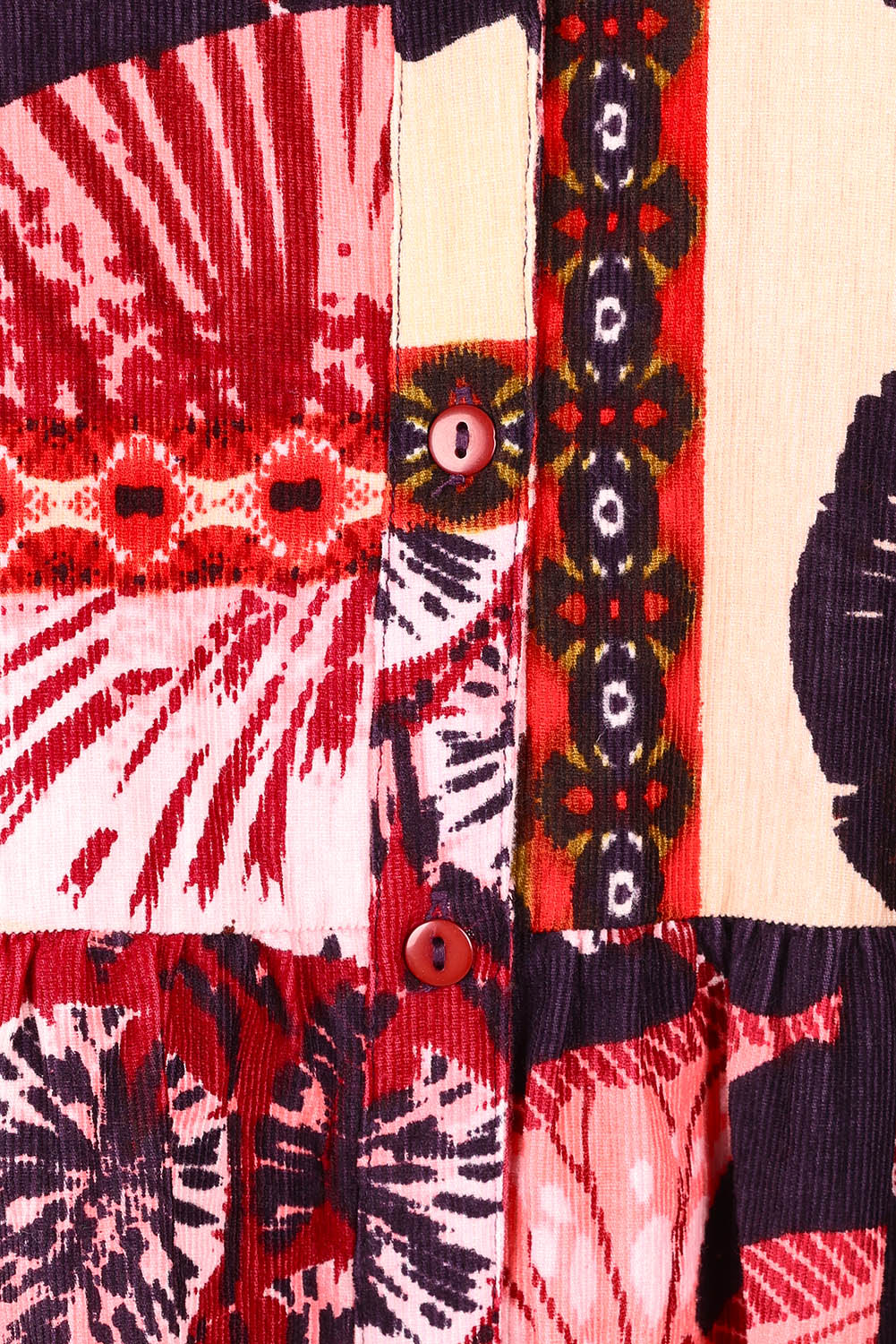 Product shot of the Chandalier Cord Long Collar Dress in colour Chandalier (Red), detail