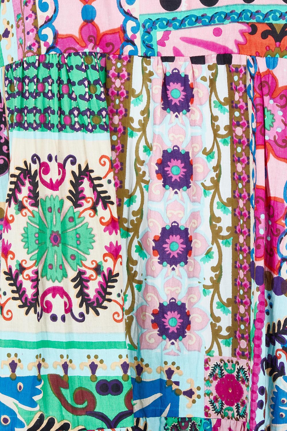 Product shot of the Sao Bento Square Neckline Layers Cotton Dress in colour Print, detail