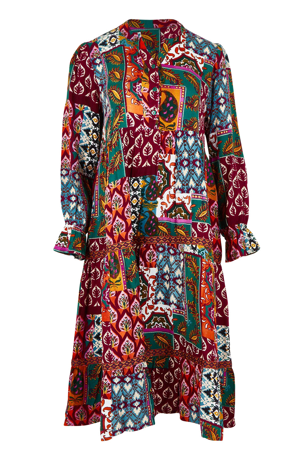 Product shot of the Layers Dress in colour Prato (Red), from the front