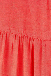 Product shot of the Essentials Linen Blend Frill Top in colour Luscious (Red), detail