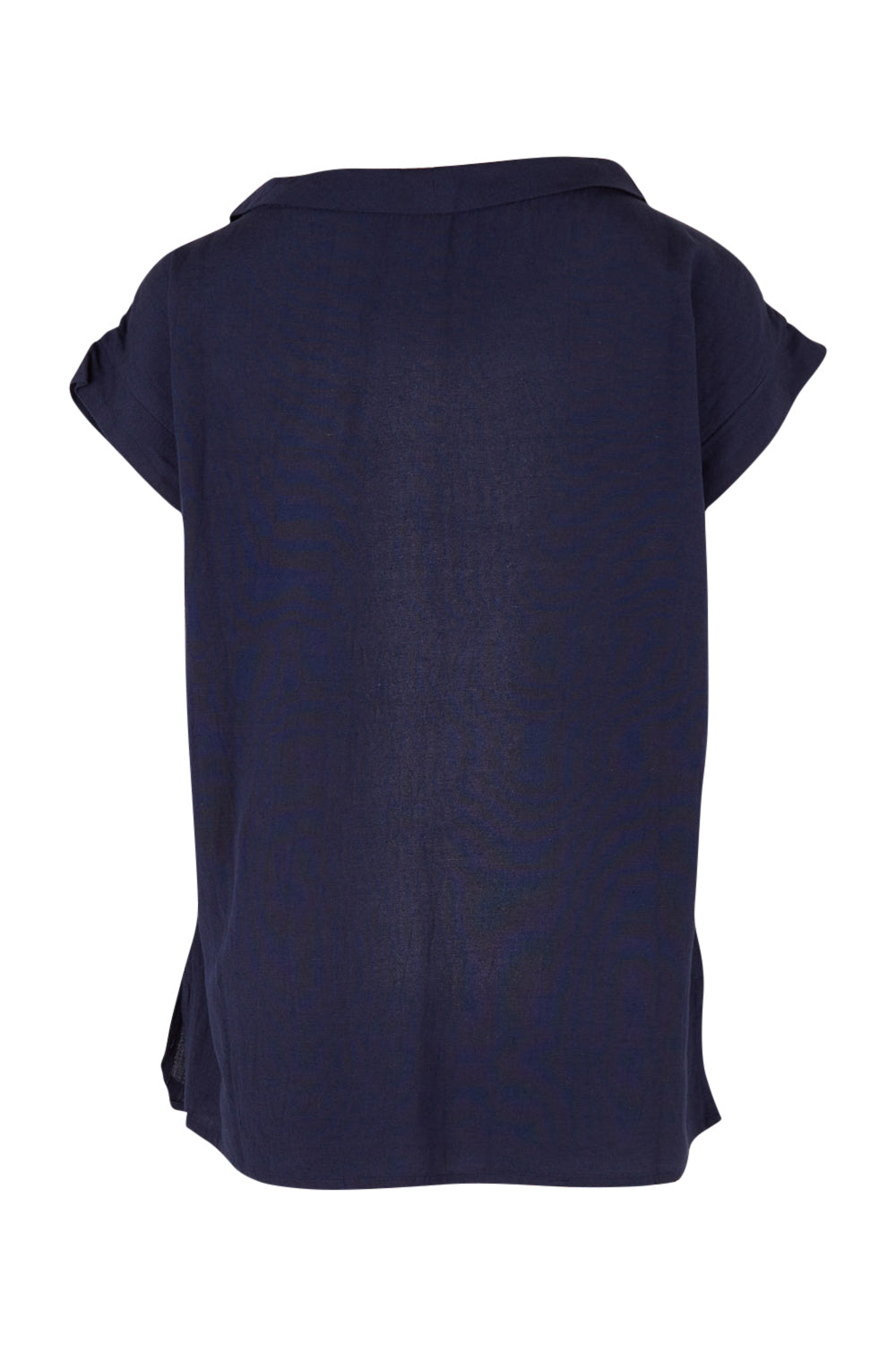 Product shot of the Essentials Linen Blend Folded Neckline Top in colour Navy (Blue), from the back