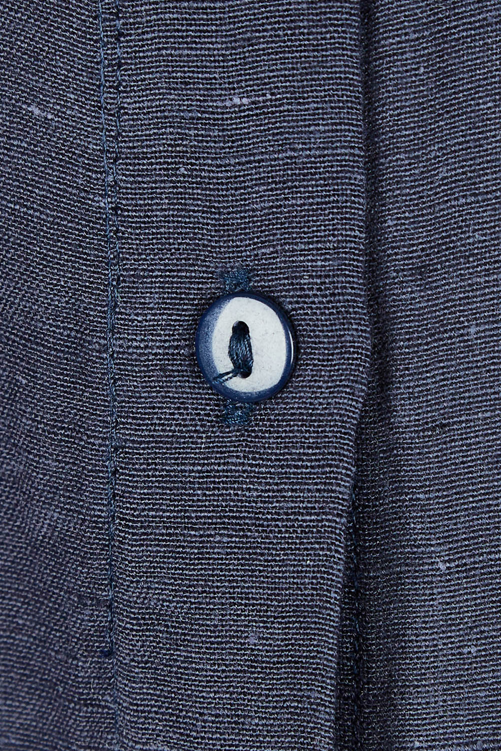 Product shot of the Essentials Linen Blend Frill Top in colour Navy (Blue), detail