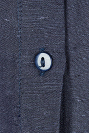 Product shot of the Essentials Linen Blend Frill Top in colour Navy (Blue), detail