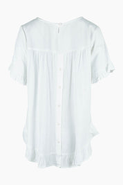Product shot of the Essentials Linen Blend Frill Top in colour White (White), from the back