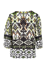 Product shot of the Izmir Pleated Boho Top in colour Green (Green), from the back