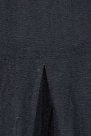 Product shot of the Essentials Linen Blend Manderin Collar Top in colour Black (Black), detail