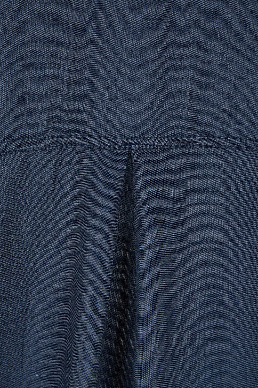Product shot of the Essentials Linen Blend Manderin Collar Top in colour Navy (Blue), detail