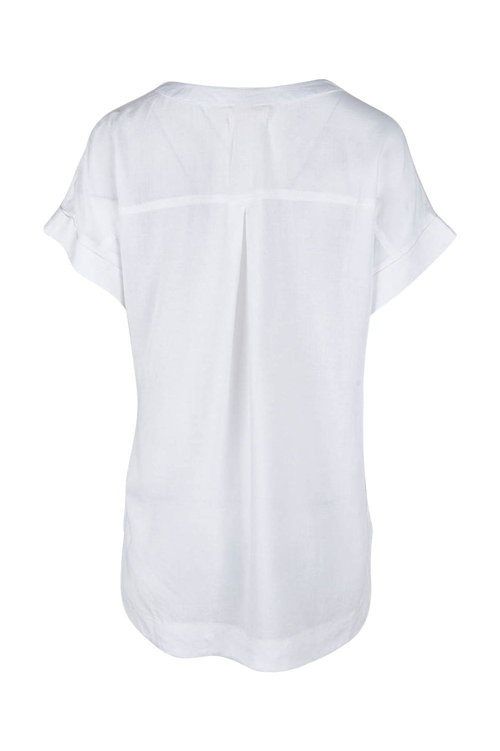 Product shot of the Essentials Linen Blend Manderin Collar Top in colour White (White), from the back