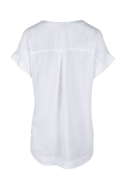 Product shot of the Essentials Linen Blend Manderin Collar Top in colour White (White), from the back