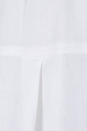 Product shot of the Essentials Linen Blend Manderin Collar Top in colour White (White), detail