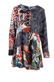 Product shot of the Hotel California Patch Tunic Top in colour California (Blue), from the front