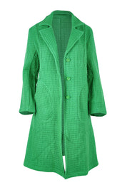 Product shot of the Solid Cotton Long Coat in colour Green (Green), from the front