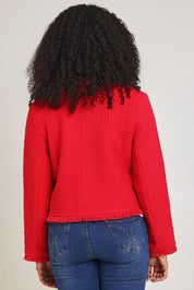 Model Ziara wearing size 10 of the Chanel Cotton Coat in colour Red (Red), from the back