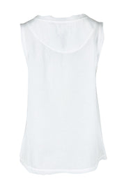 Product shot of the Essentials Linen Blend Frill Top in colour White (White), from the back