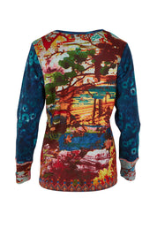 Product shot of the Patch Top in colour Nippori (Blue), from the back