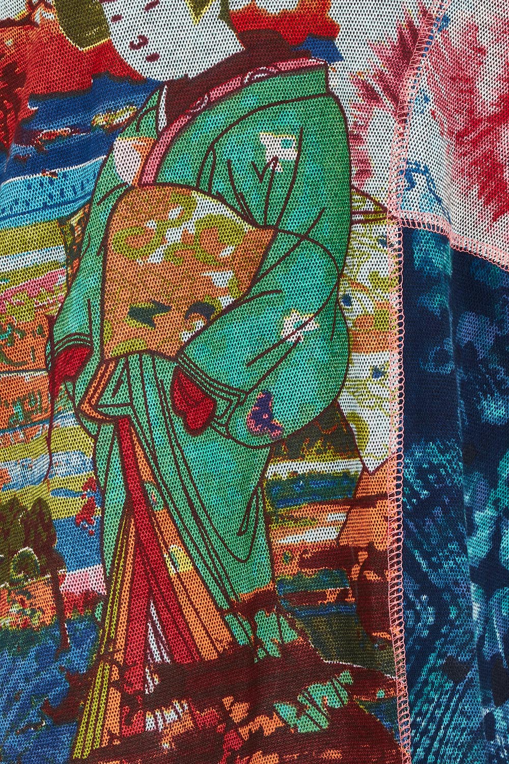 Product shot of the Patch Top in colour Nippori (Blue), detail