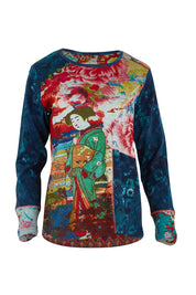 Product shot of the Patch Top in colour Nippori (Blue), from the front