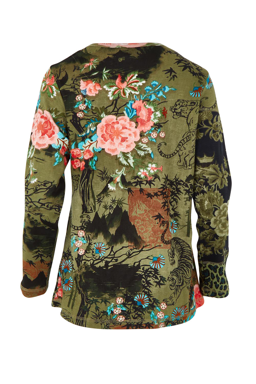 Product shot of the Patch Top in colour Keqioa (Green), from the back