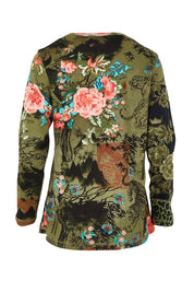 Product shot of the Patch Top in colour Keqioa (Green), from the back