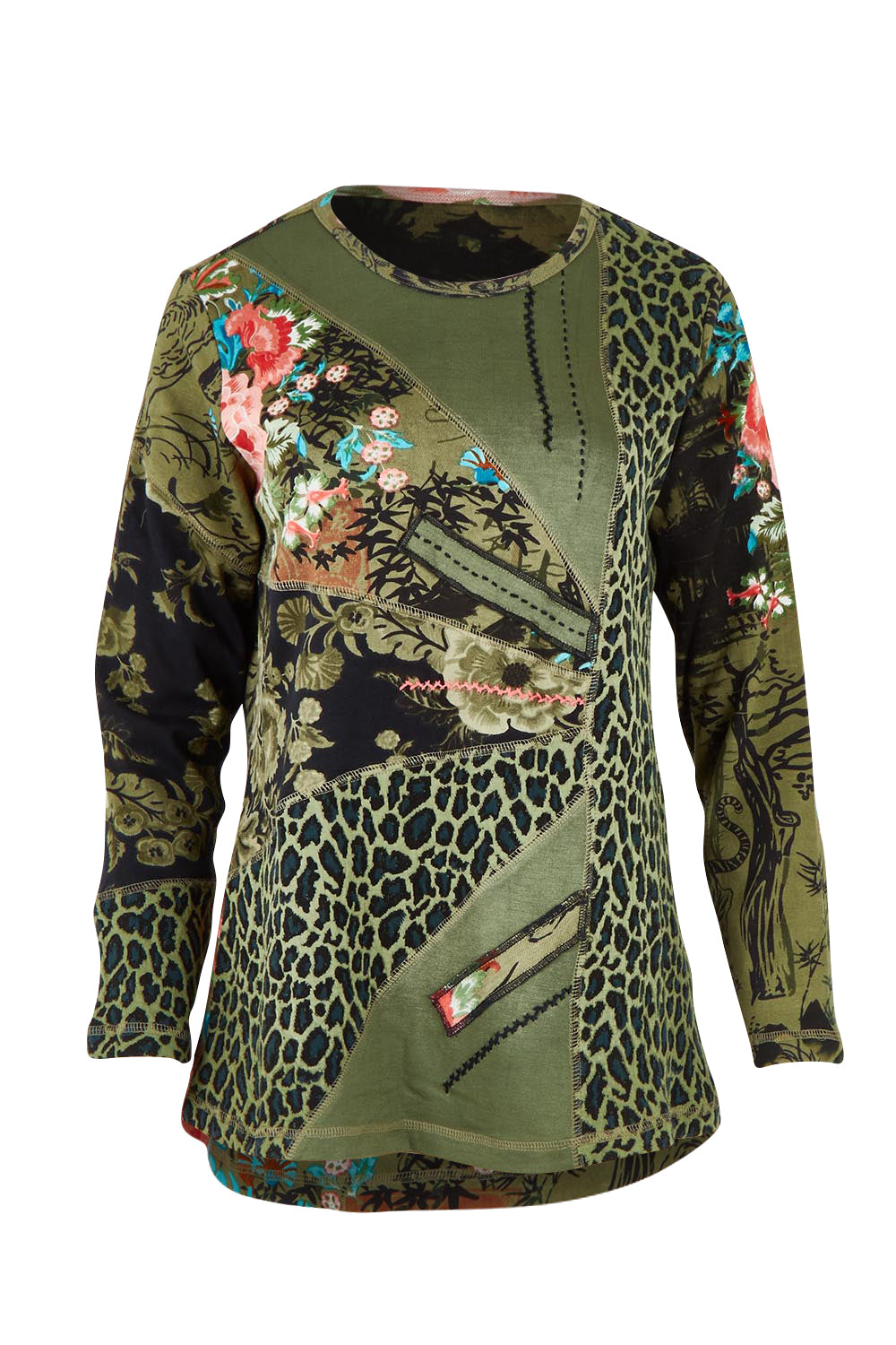 Product shot of the Patch Top in colour Keqioa (Green), from the front