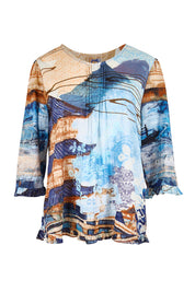 Product shot of the Pleated Top – Print in colour Print, from the front
