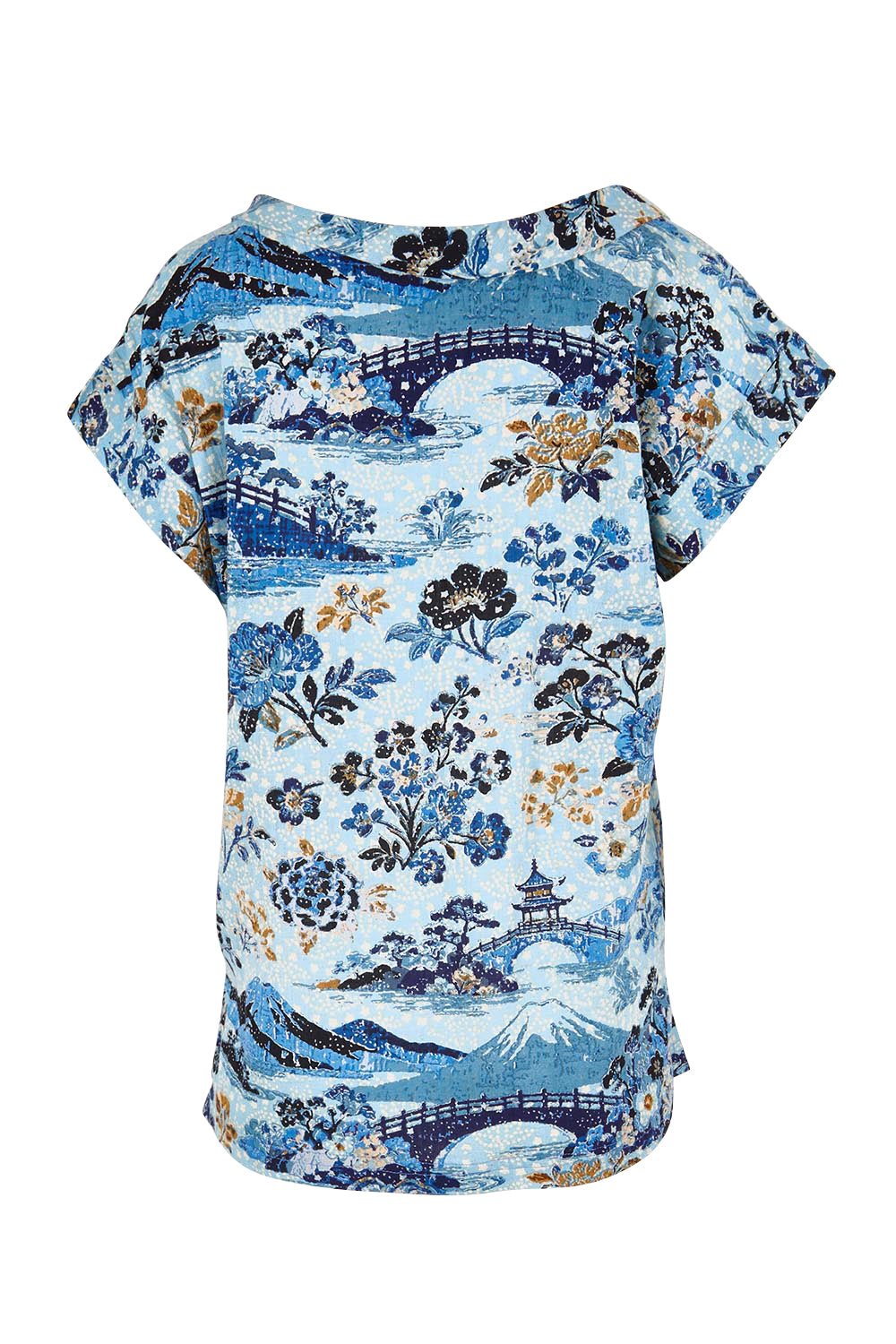 Product shot of the Rolled Neckline Top – Print in colour Print, from the back