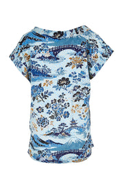 Product shot of the Rolled Neckline Top – Print in colour Print, from the back