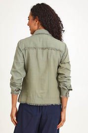 Essentials Linen Blend Fringe Jacket - Khaki