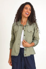 Essentials Linen Blend Fringe Jacket - Khaki
