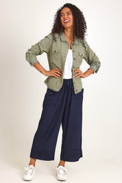 Essentials Linen Blend Fringe Jacket - Khaki