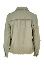 Essentials Linen Blend Fringe Jacket - Khaki