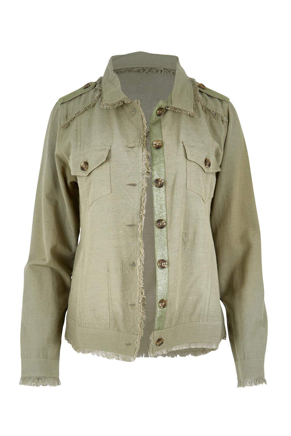 Essentials Linen Blend Fringe Jacket - Khaki