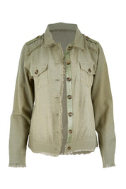 Essentials Linen Blend Fringe Jacket - Khaki