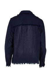 Essentials Linen Blend Fringe Jacket - Navy