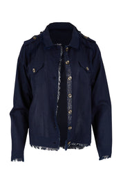 Essentials Linen Blend Fringe Jacket - Navy