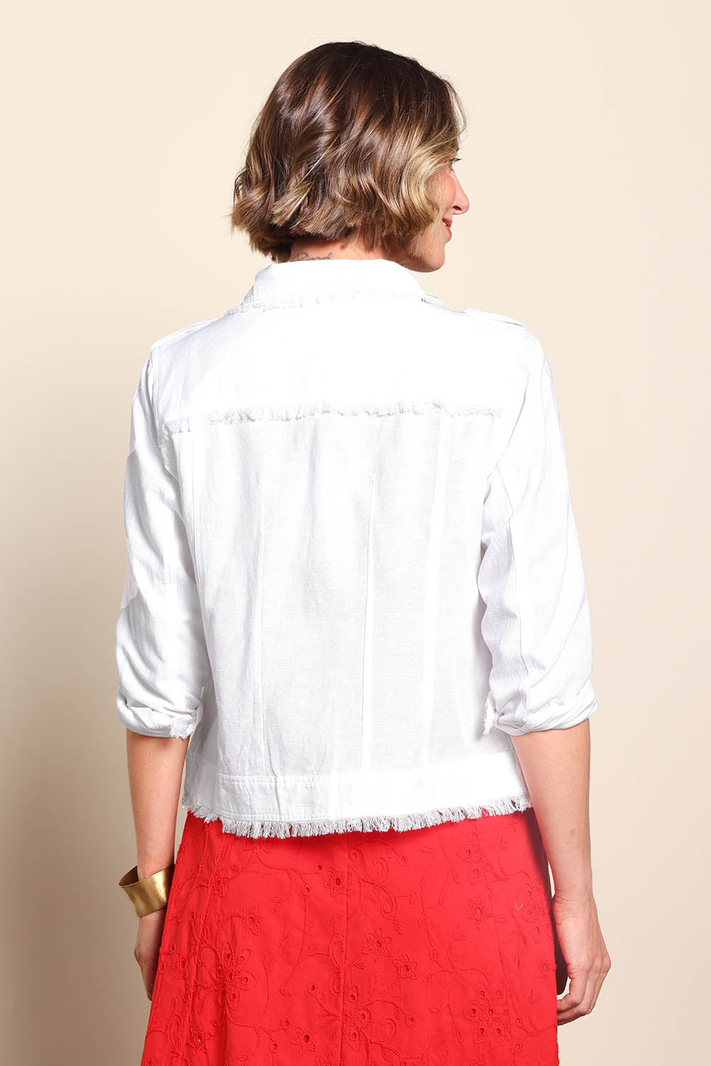 Essentials Linen Blend Fringe Jacket - White