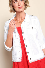 Essentials Linen Blend Fringe Jacket - White