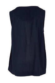 Product shot of the Essentials Linen Blend Cami - Navy in colour Navy, from the back