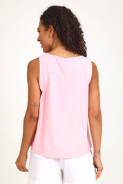 Model Pamelar wearing size 10 of the Essentials Linen Blend Cami - Pink in colour Pink, from an angle