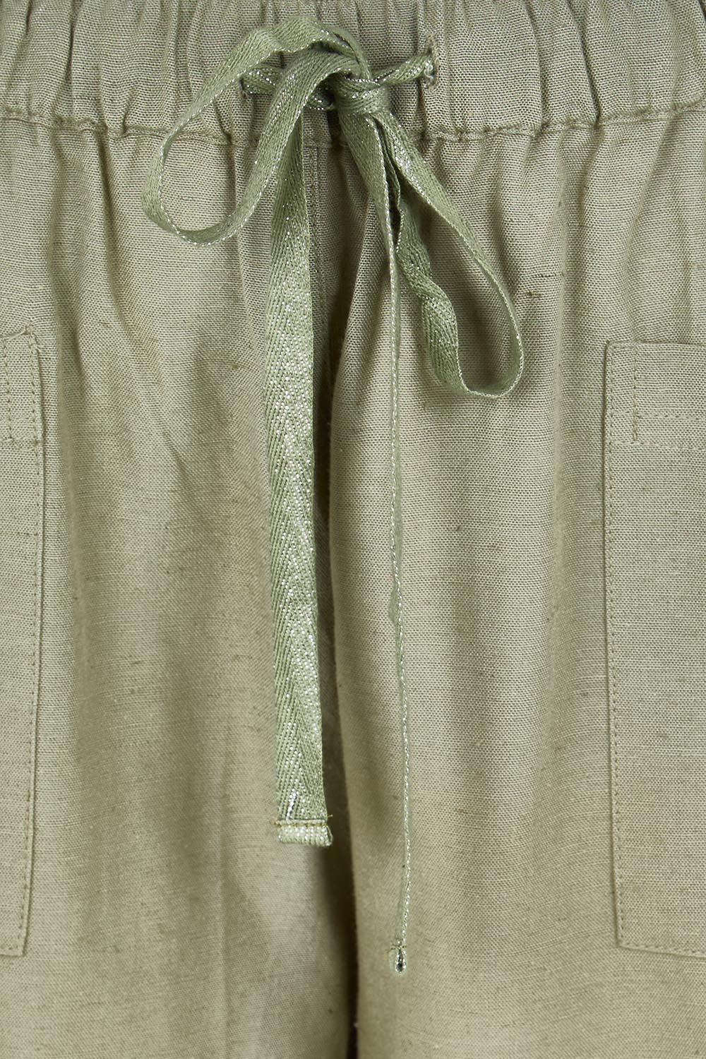 Product shot of the Essentials Linen Blend Shorts - Khaki in colour Khaki, showing detail