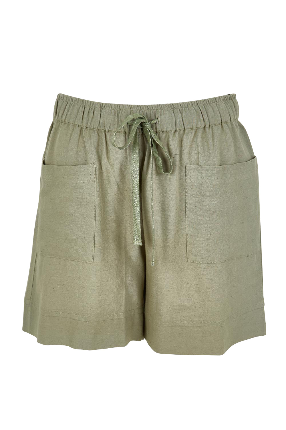 Product shot of the Essentials Linen Blend Shorts - Khaki in colour Khaki, from the front