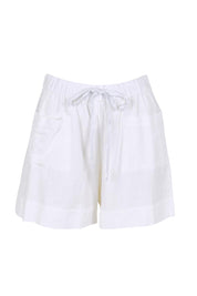 Product shot of the Essentials Linen Blend Shorts - White in colour White, from the front