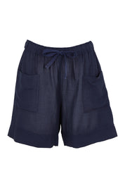 Product shot of the Essentials Linen Blend Shorts in colour Navy (Blue), from the front